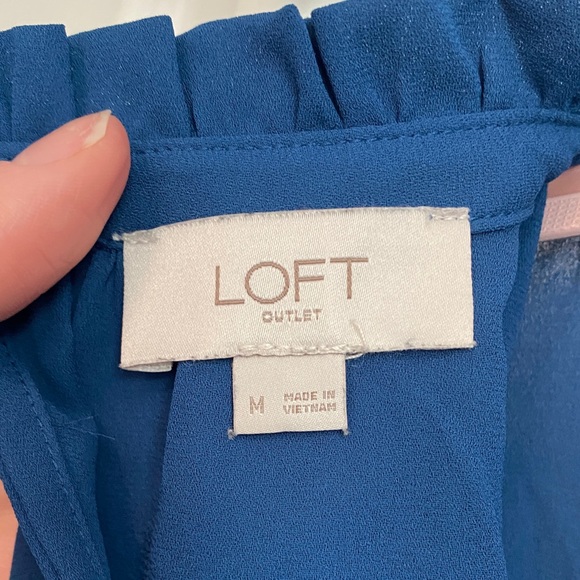 LOFT Navy Ruffle Sleeve Blouse - Picture 2 of 4